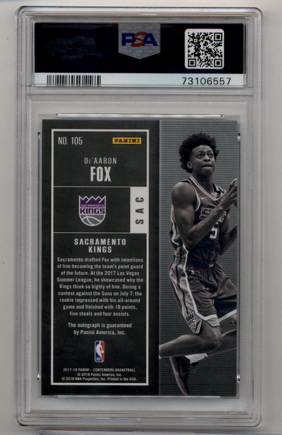De'Aaron Fox Vertical Auto #105 073/150 PSA 8 Near Mint-Mint