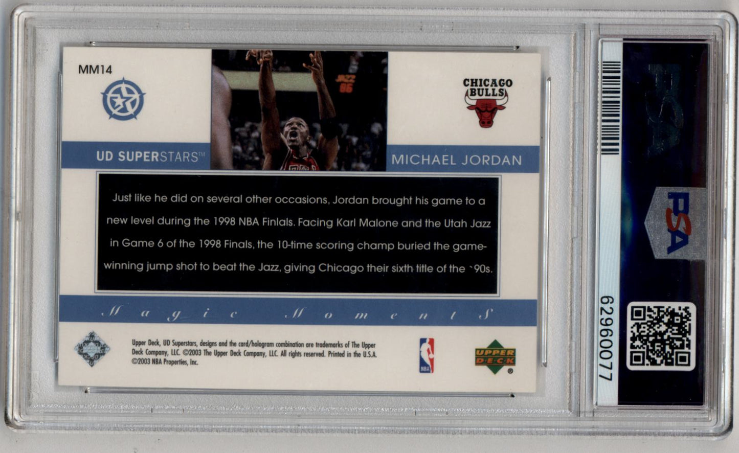 Michael Jordan 2002-03 UD Superstars Magic Moments #MM14 PSA 10 Gem Mint
