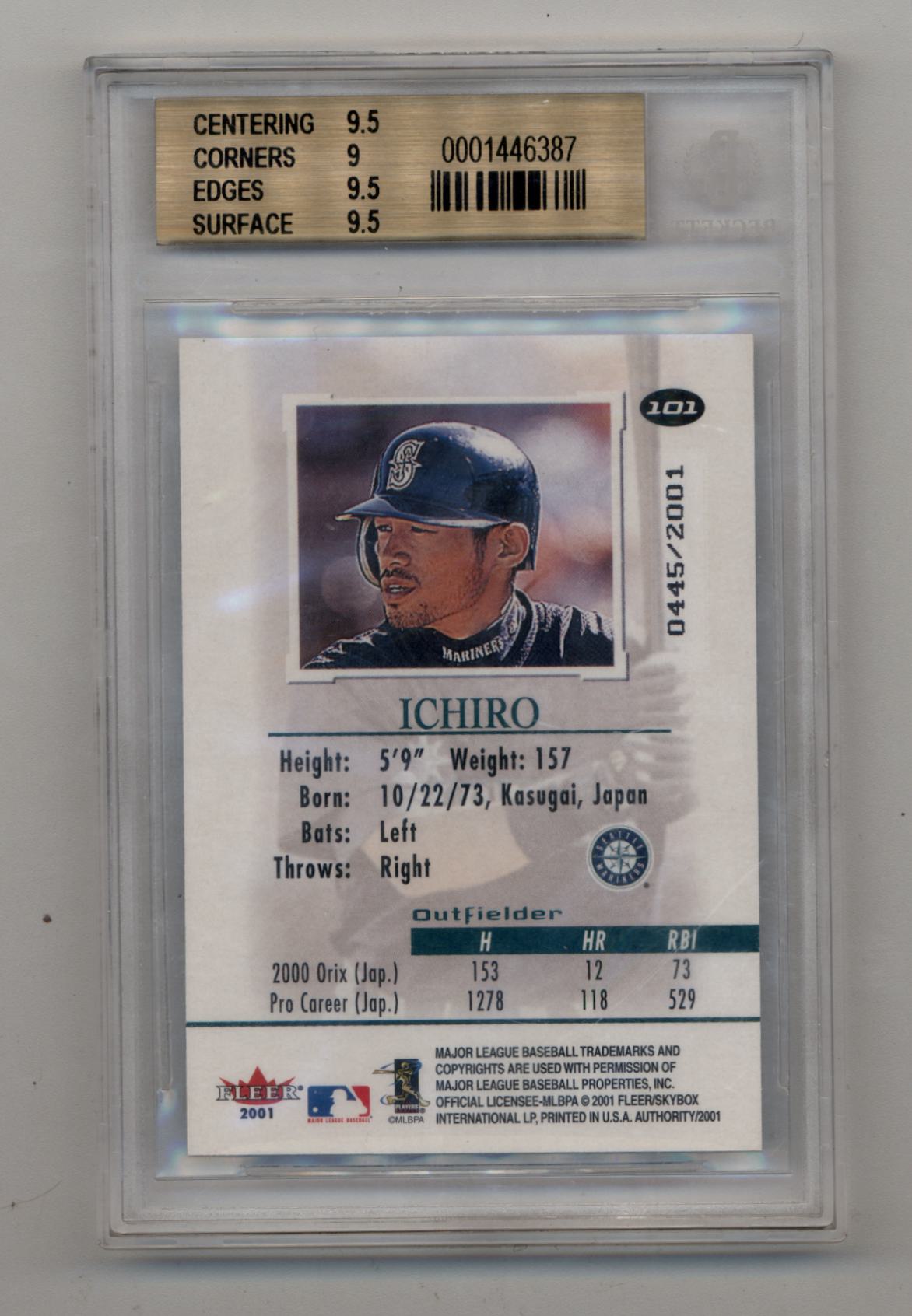 Ichiro Suzuki 22001 Fleer Authority #101 0445/2001 BGS 9.5 Gem Mint