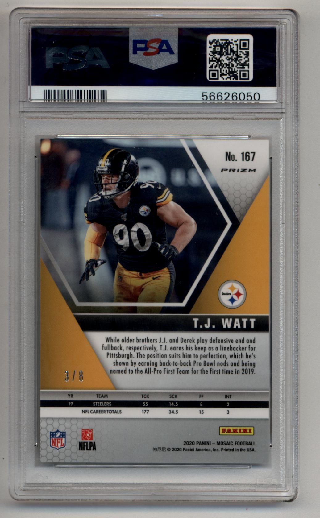 T.J. Watt 2020 Mosaic Black Gold Choice 3/8 #167 PSA 10 Gem Mint
