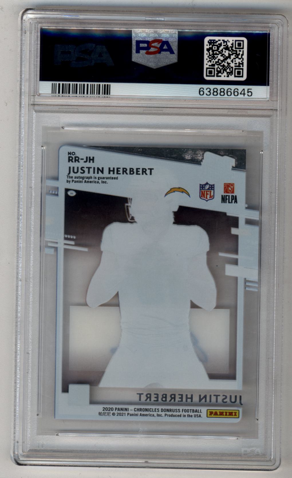 Justin Herbert 2020 Chronicles Donruss Clearly Rated Rookie Auto PSA 8 Near Mint-Mint