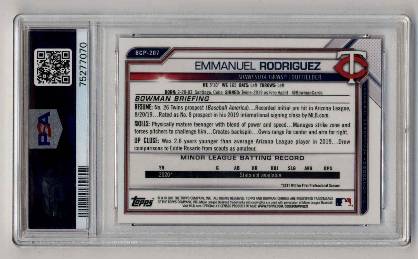 Emmanuel Rodriguez 2021 Bowman Chrome Mega Box Red Refractor 3/5 PSA 10 Gem Mint
