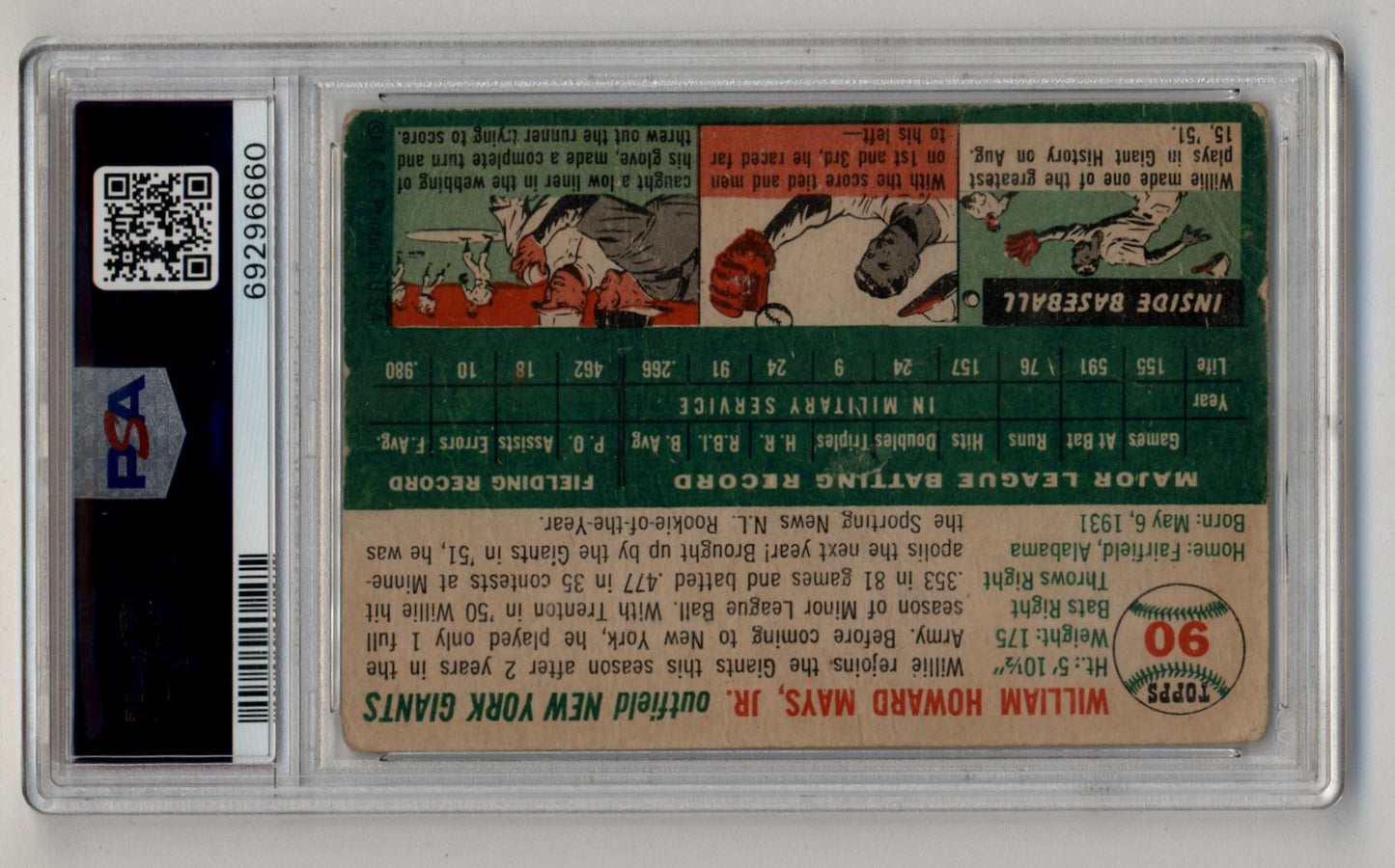 Willie Mays 1954 Topps #90 PSA 1 Poor 6660