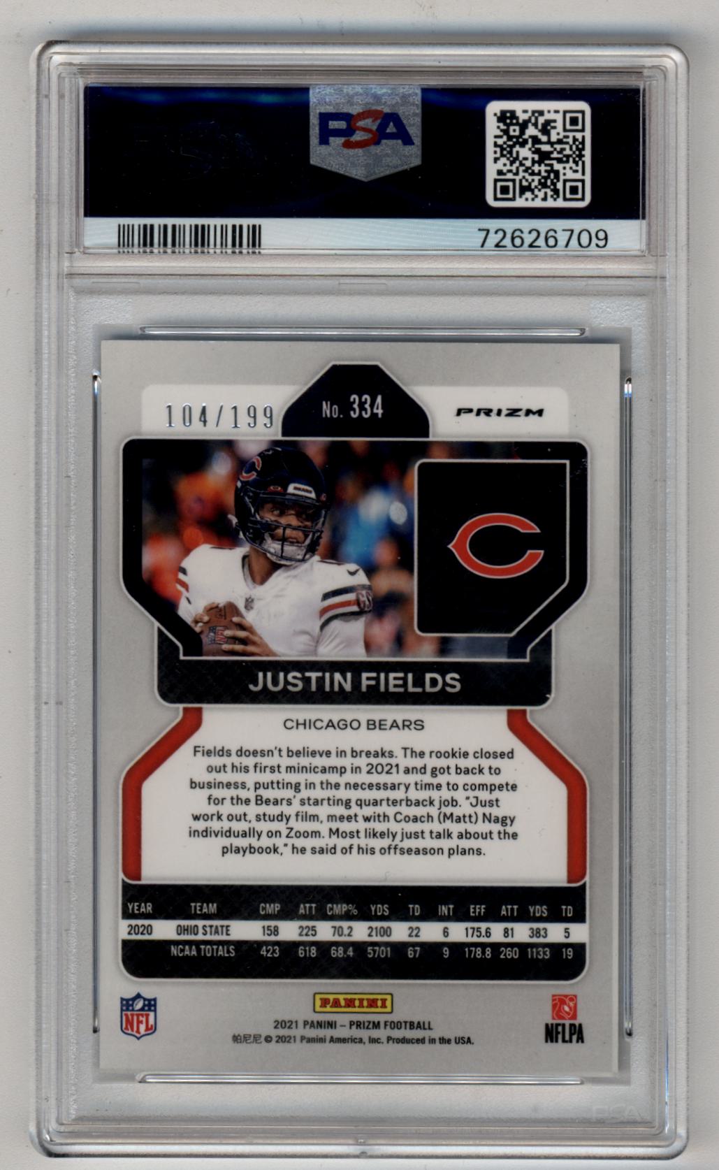 Justin Fields 2021 Prizm #334 Blue Wave 104/199 PSA 10 Gem Mint