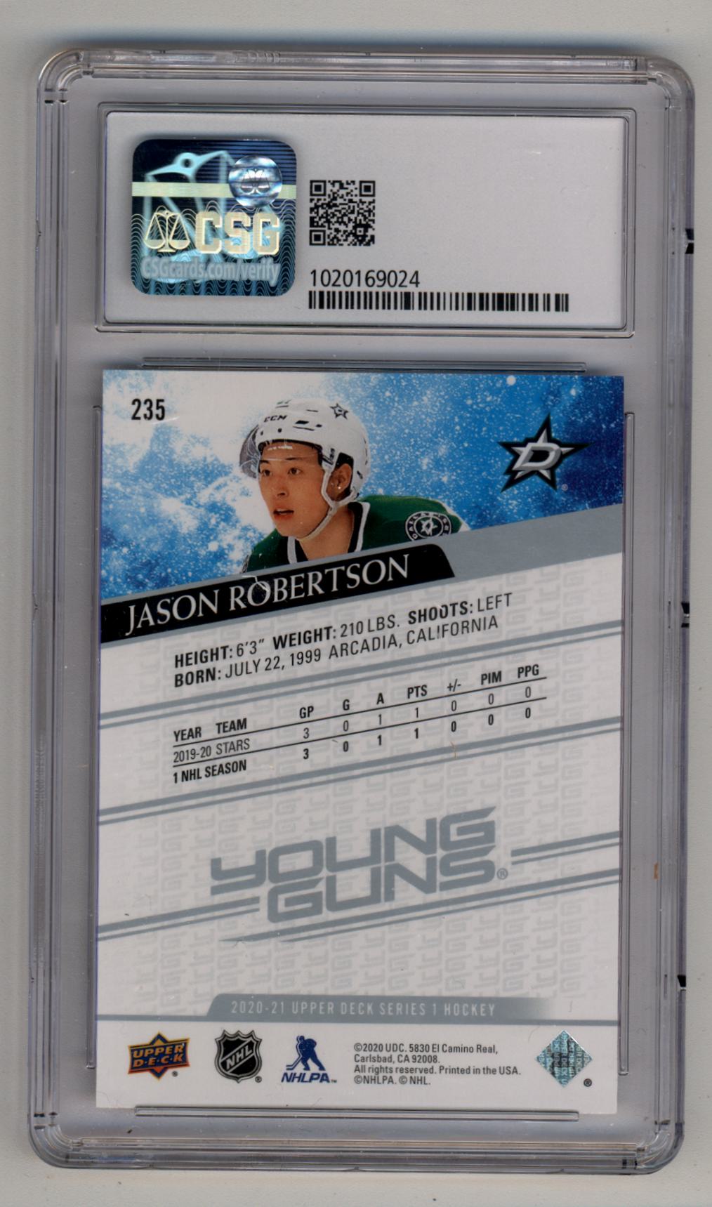 Jason Robertson 2020-21 Upper Deck #235 Young Gun CSG 9.5 Gem Mint