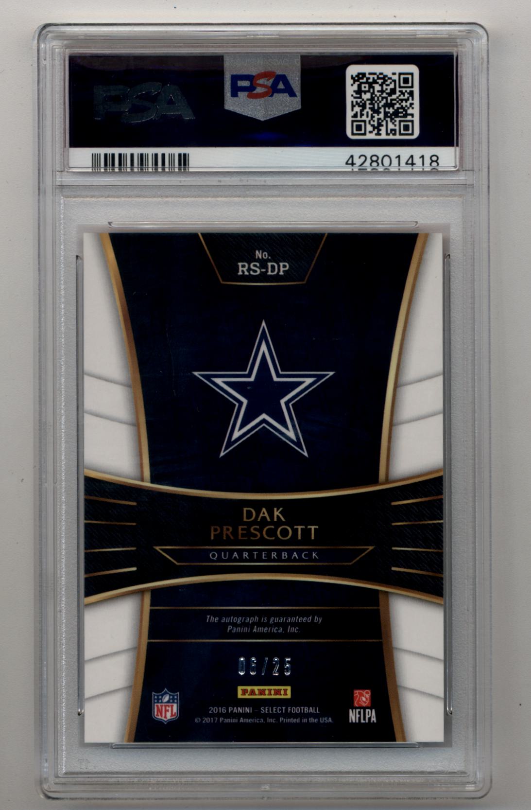Dak Prescott 2016 Select Rookie Auto Tie Dye Prizm 06/25 PSA 10 Gem Mint