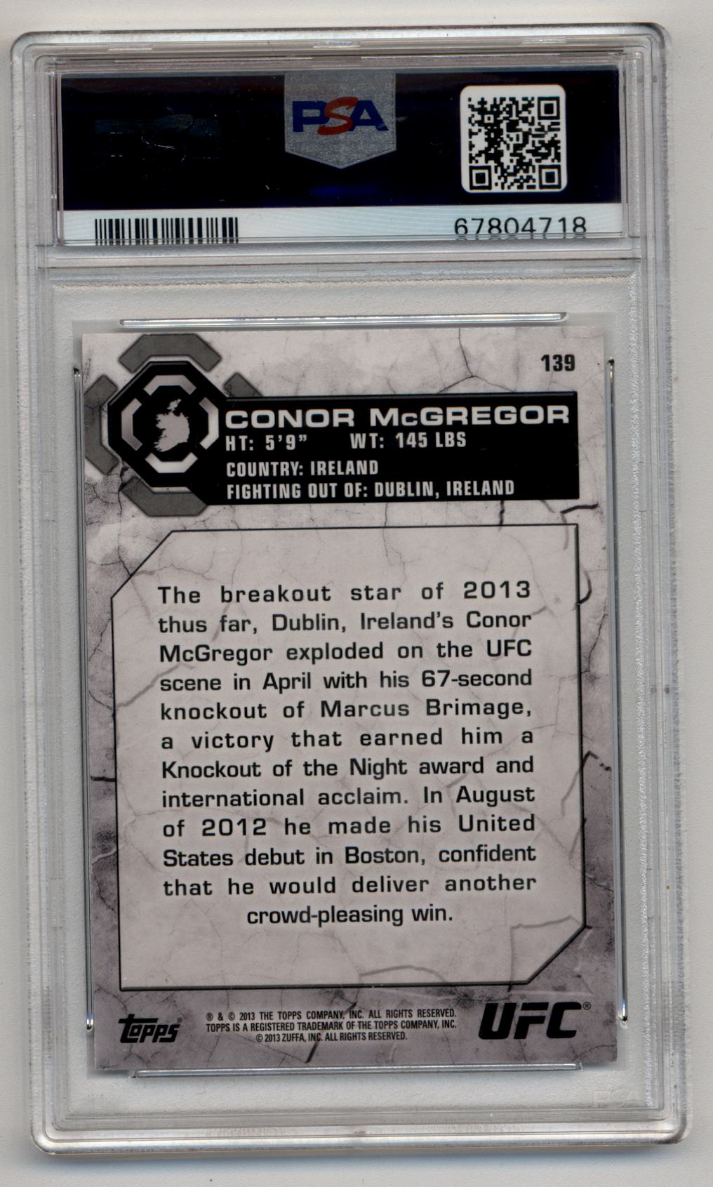 Conor McGregor 2013 Topps UFC Bloodlines #139 PSA 9 Mint