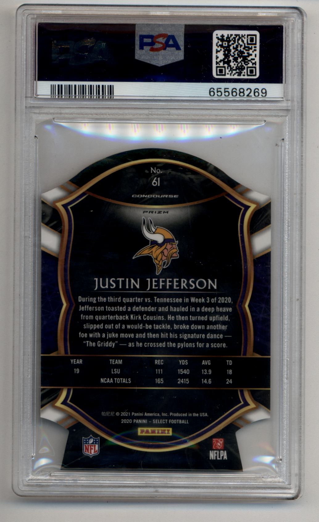 Justin Jefferson 2020 Select Die-Cut Zebra #61 PSA 10 Gem Mint 8269