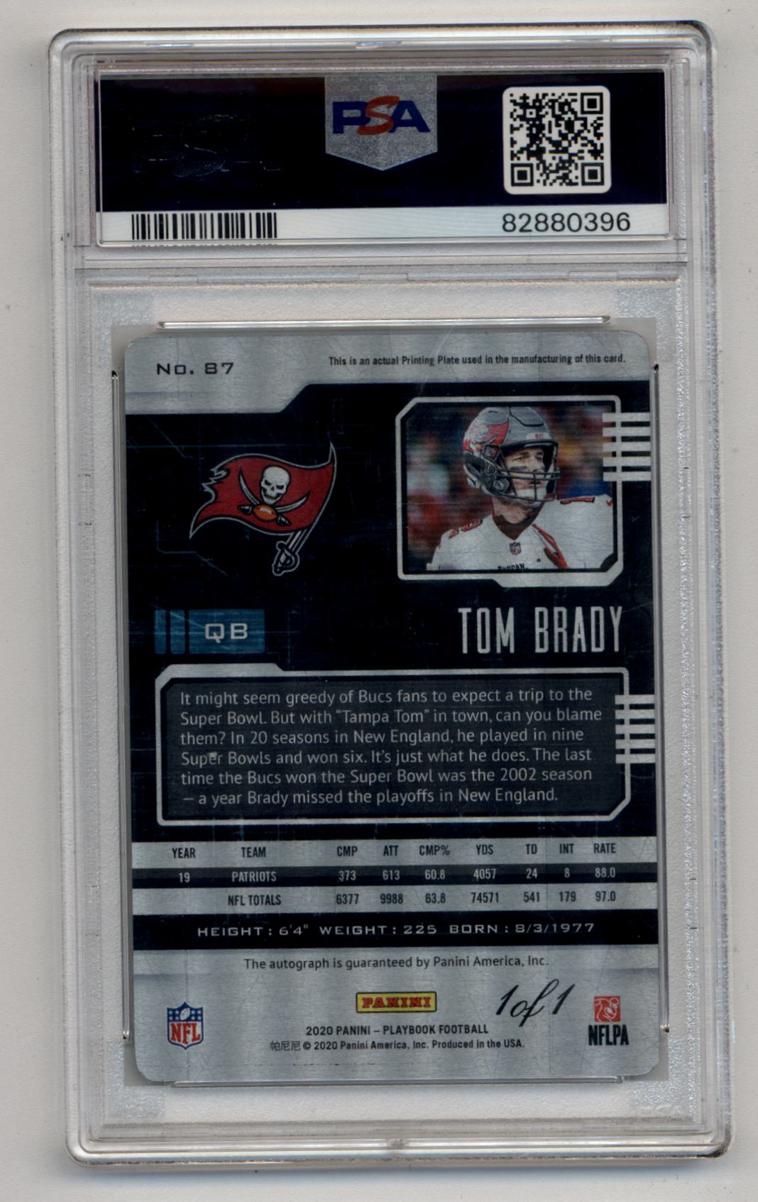 Tom Brady 2020 Playbook Yellow Printing Plate Auto 1/1 PSA Authentic