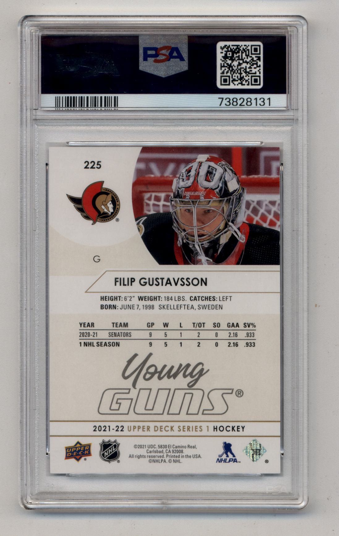 Filip Gustavsson 2021-22 Upper Deck Speckled Rainbow Foil #225PSA 10 Gem Mint