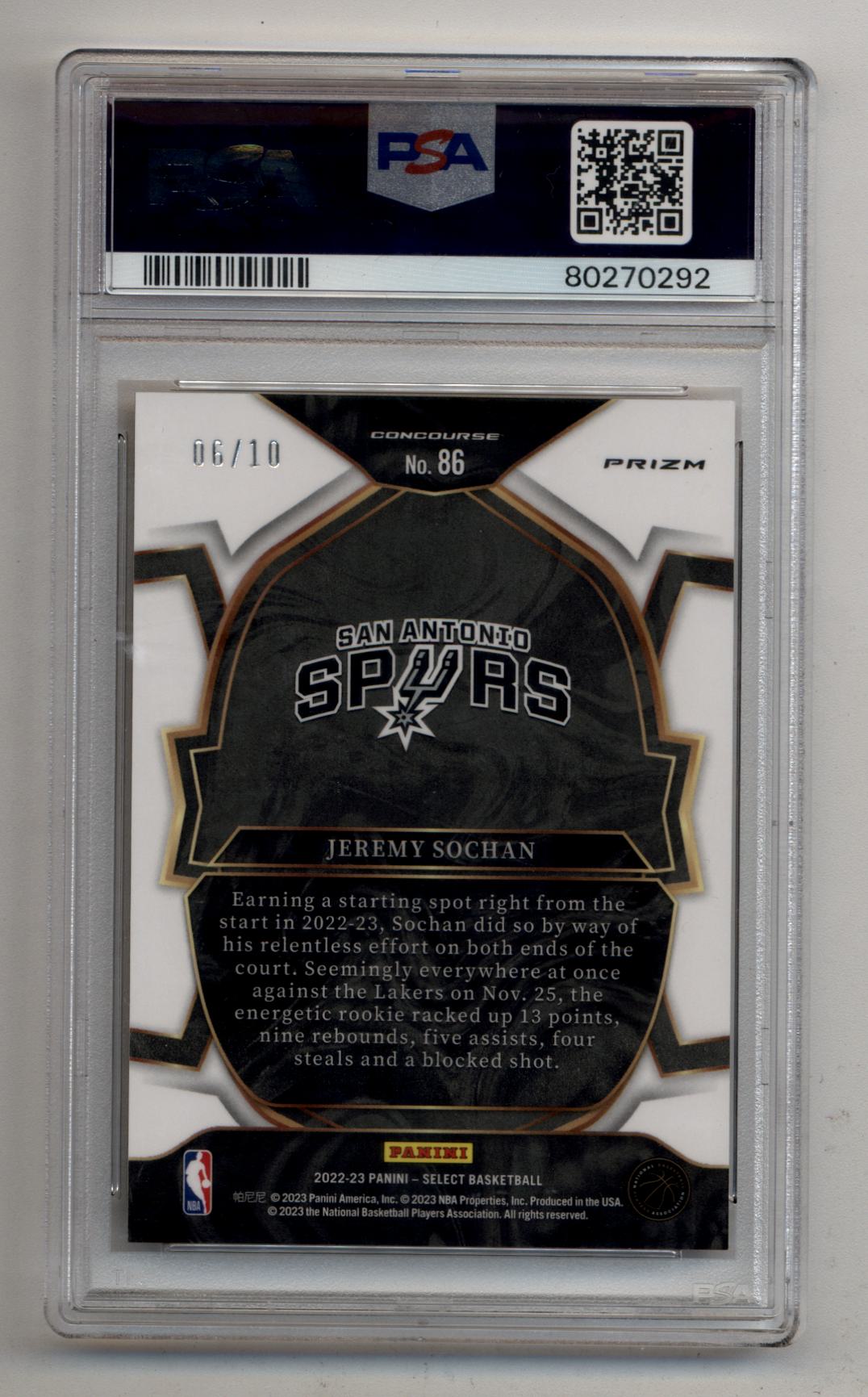 Jeremy Sochan 2022-23 Select Gold Cracked Ice 06/10 PSA 10 Gem Mint
