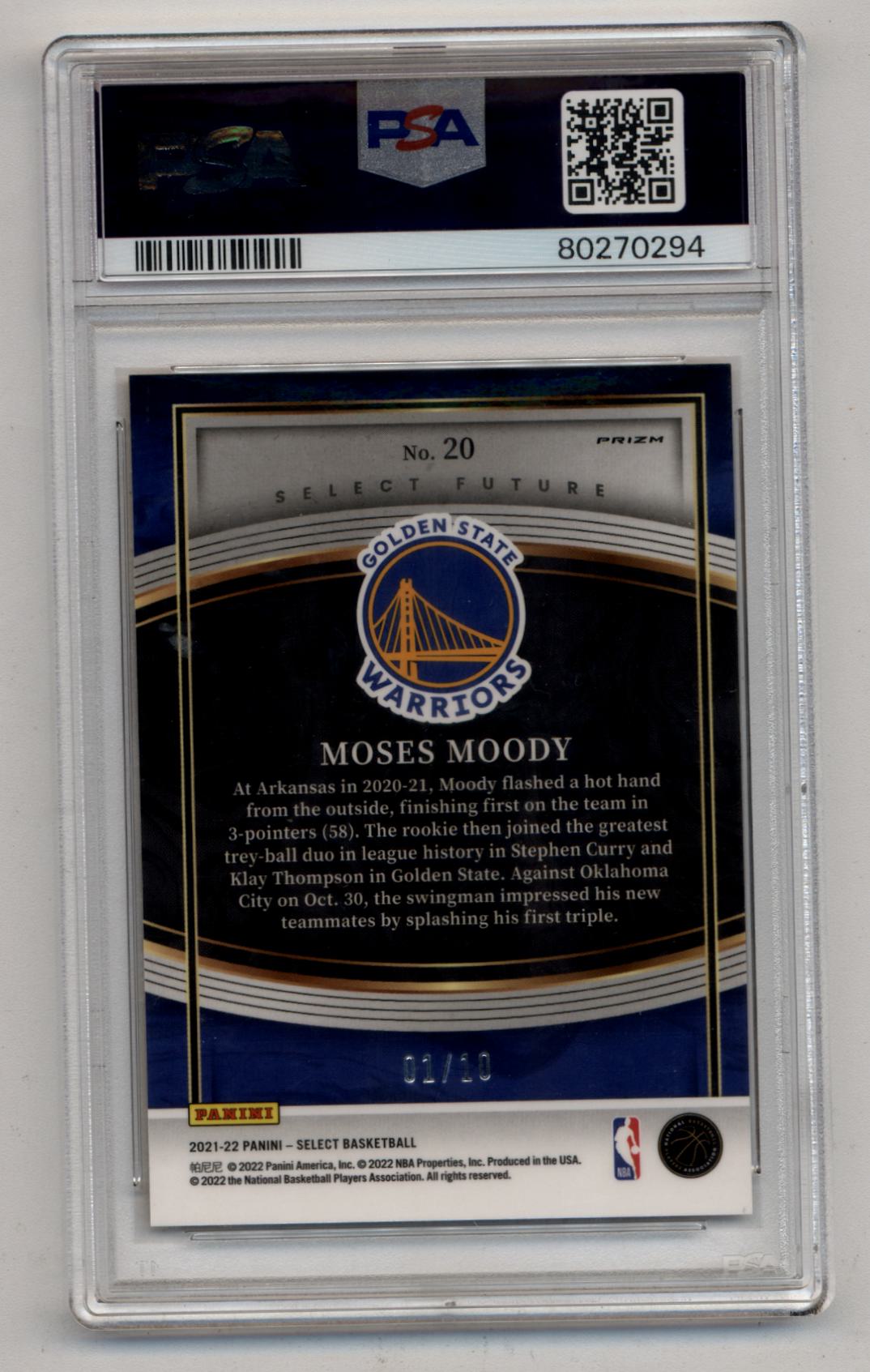Moses Moody 2021-22 Select Select Futures Gold 01/10 PSA 10 Gem Mint