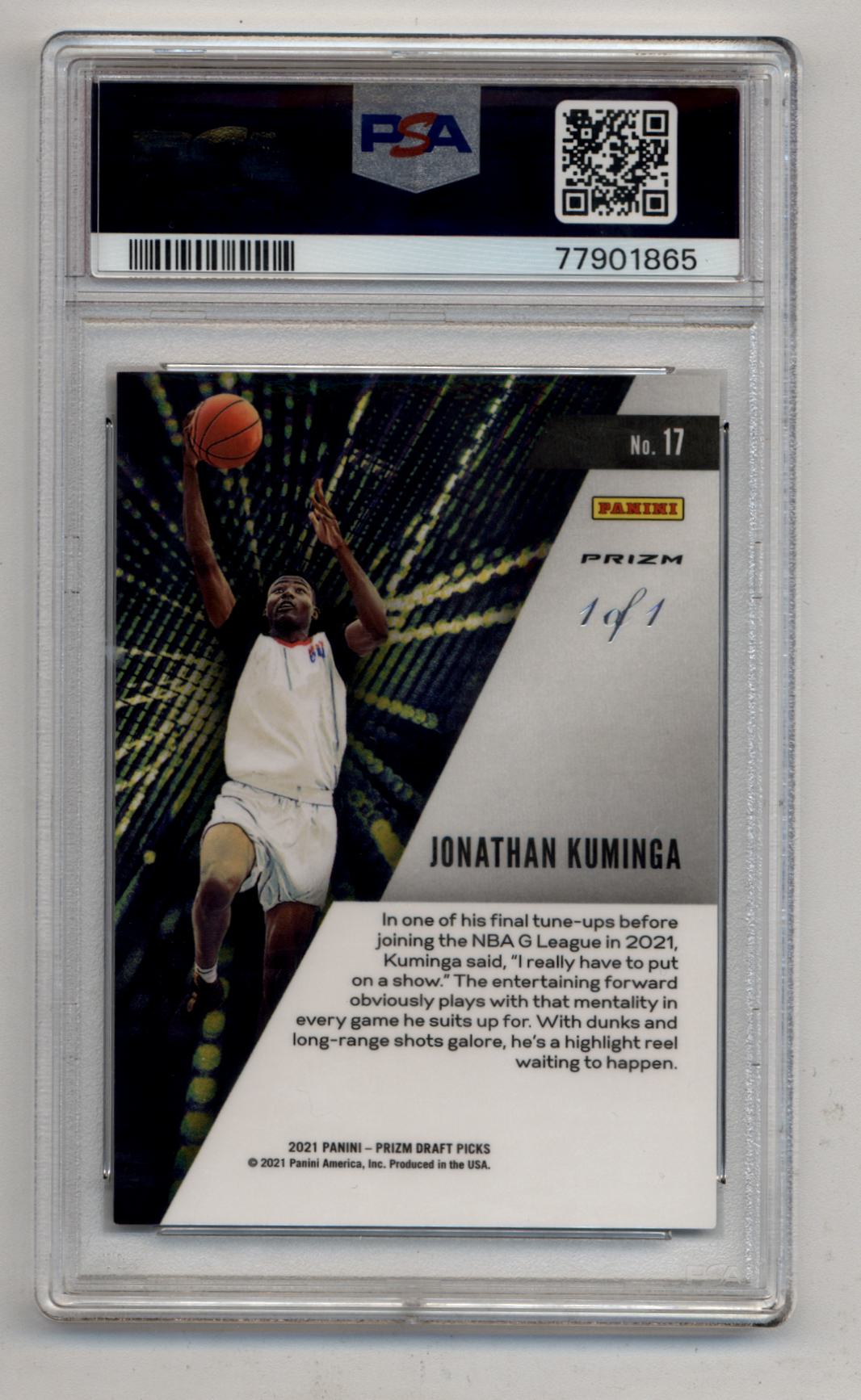 Jonathan Kuminga 2021-22 Prizm Draft Picks Instant Impact Black 1/1 PSA 9 Mint