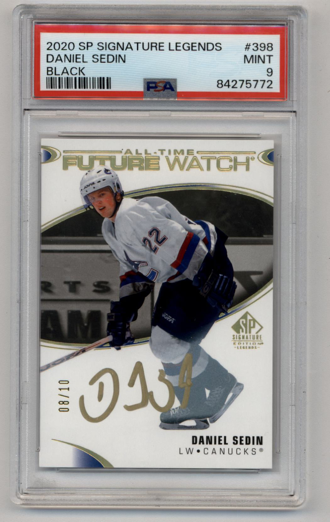 Daniel Sedin 2020-21 SP Signature Legends Black 08/10 PSA 9 Mint