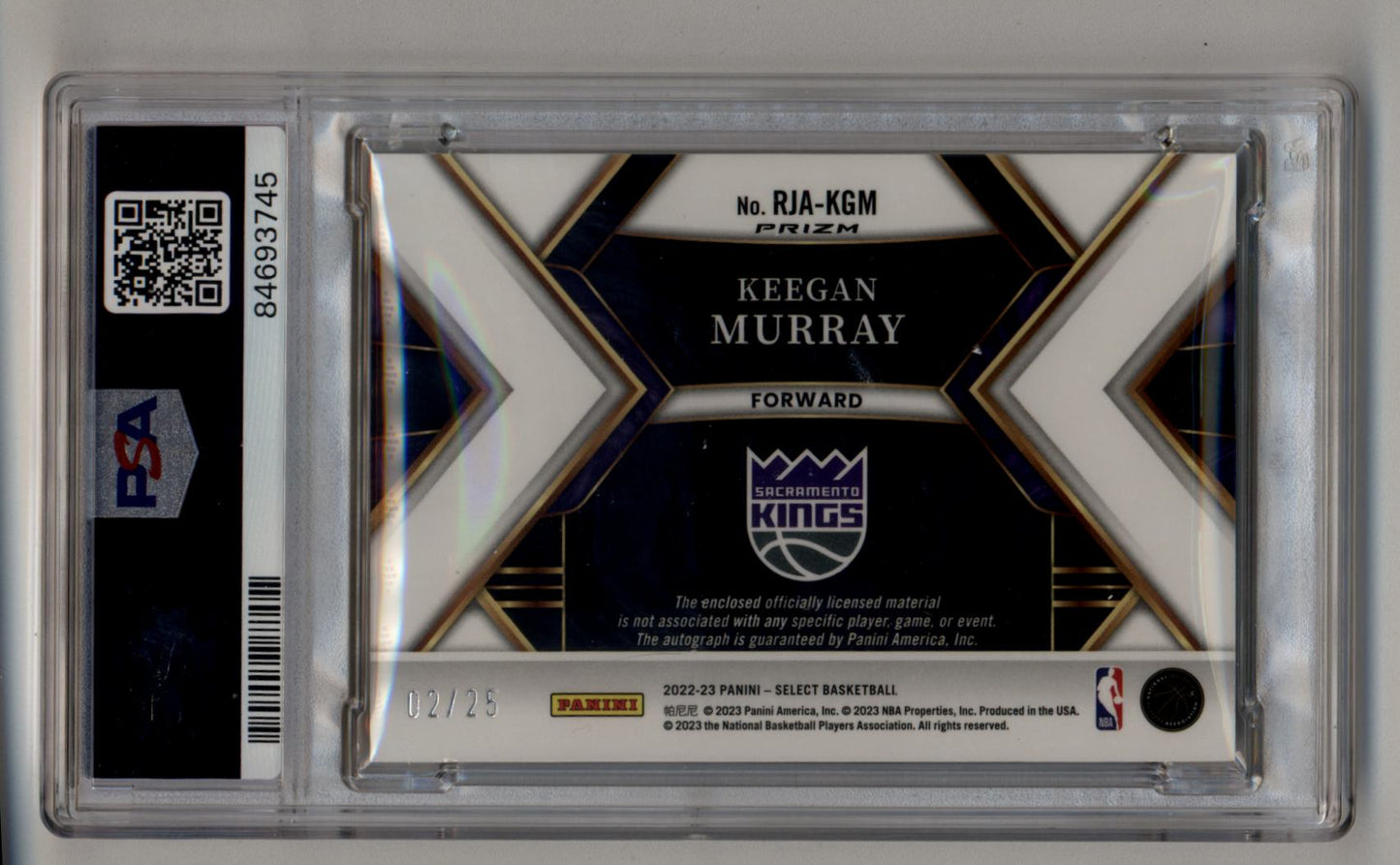 Keegan Murray 2022-23 Select Rookie Jersey Auto Tie-Dye 02/25 PSA 9 Mint Auto 10