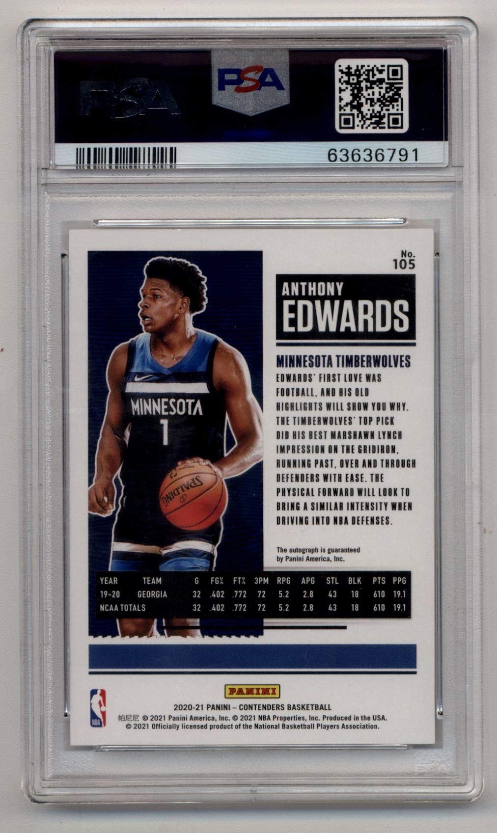 Anthony Edwards 2020 Contenders Auto #105 PSA 10 Gem Mint 6791