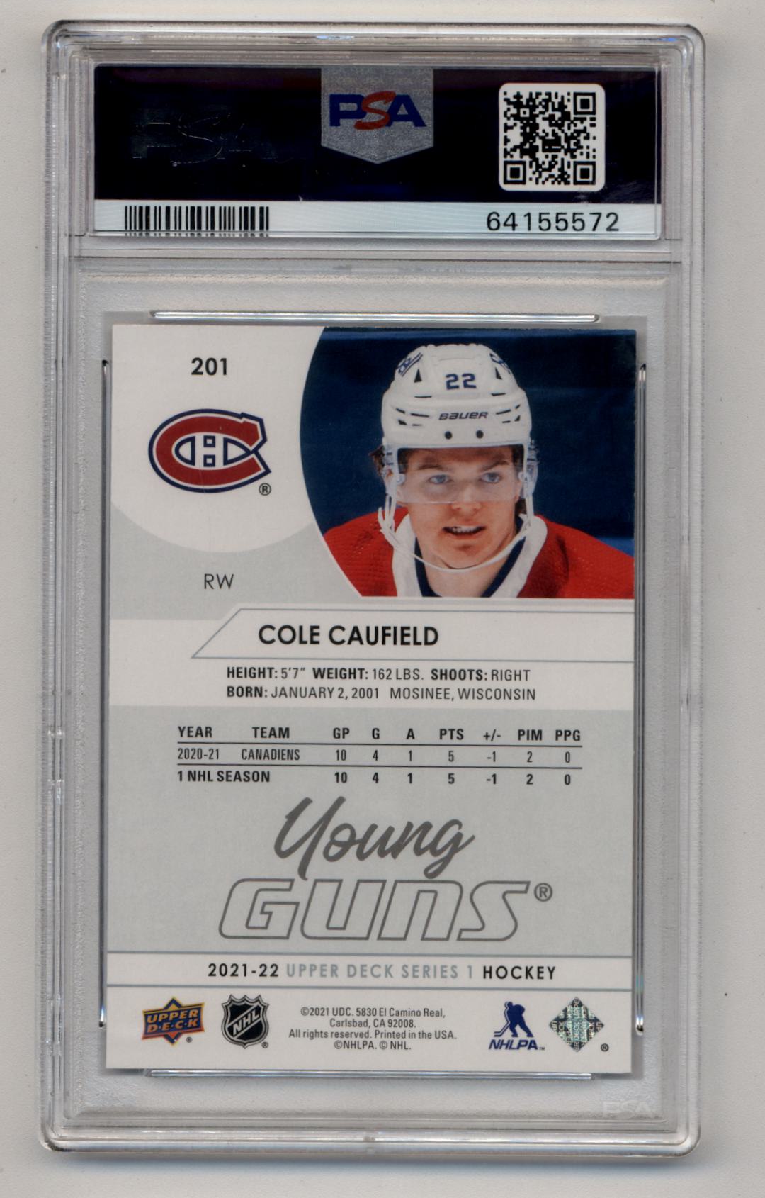 Cole Caufield 2021-22 Upper Deck Young Gun #201 PSA 10 Gem Mint 5572
