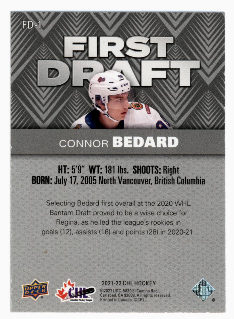 Connor Bedard 2021-22 Upper Deck CHL First Draft Red 98/99 Jersey Number