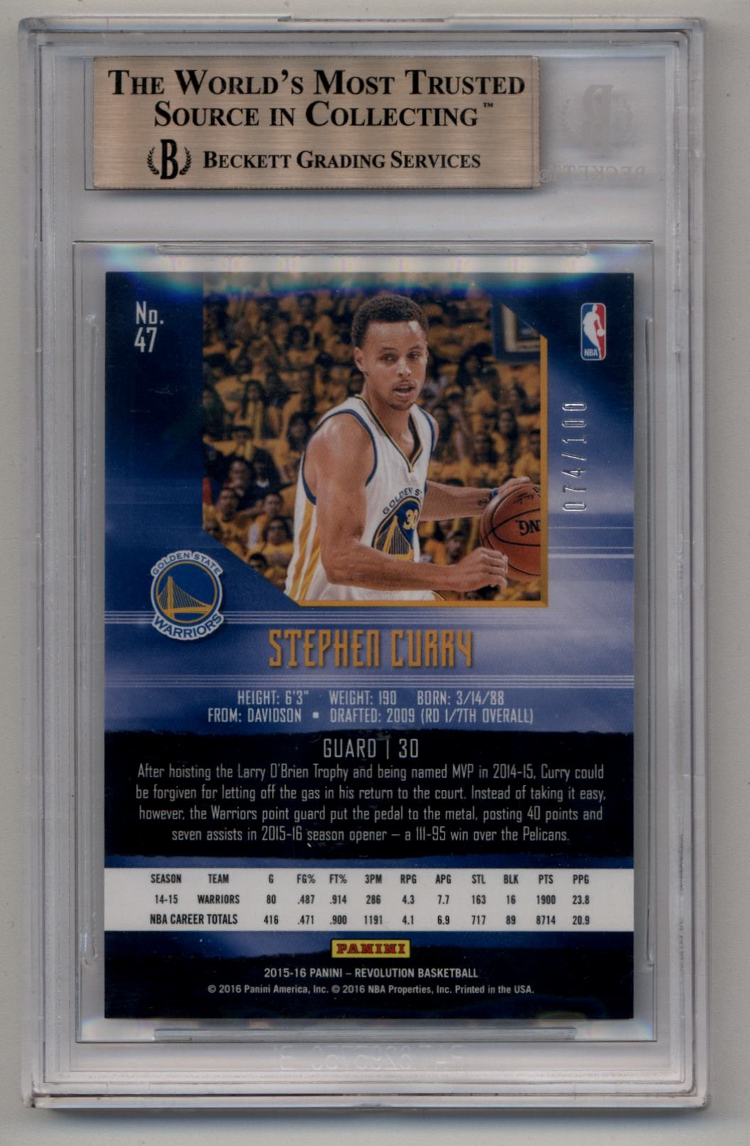 Stephen Curry 2015-16 Revolution Cosmic 074/100 BGS 9.5 Gem Mint