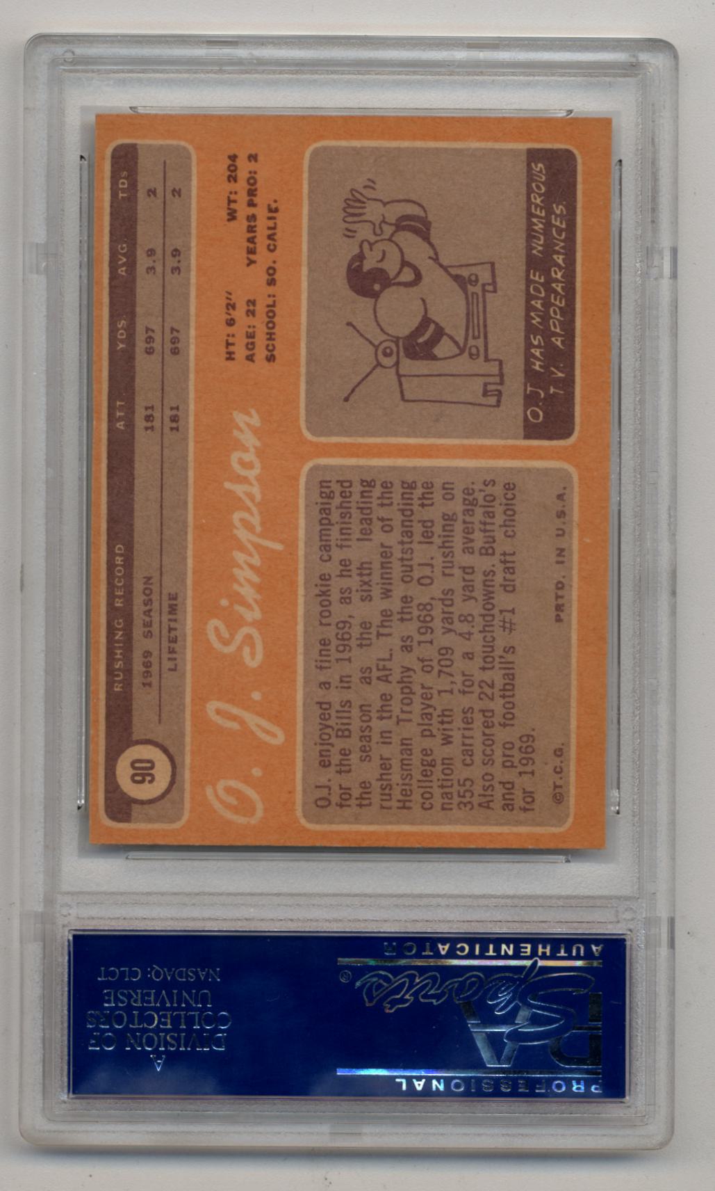 O.J. Simpson 1970 Topps #90 PSA 7 Near Mint 0945