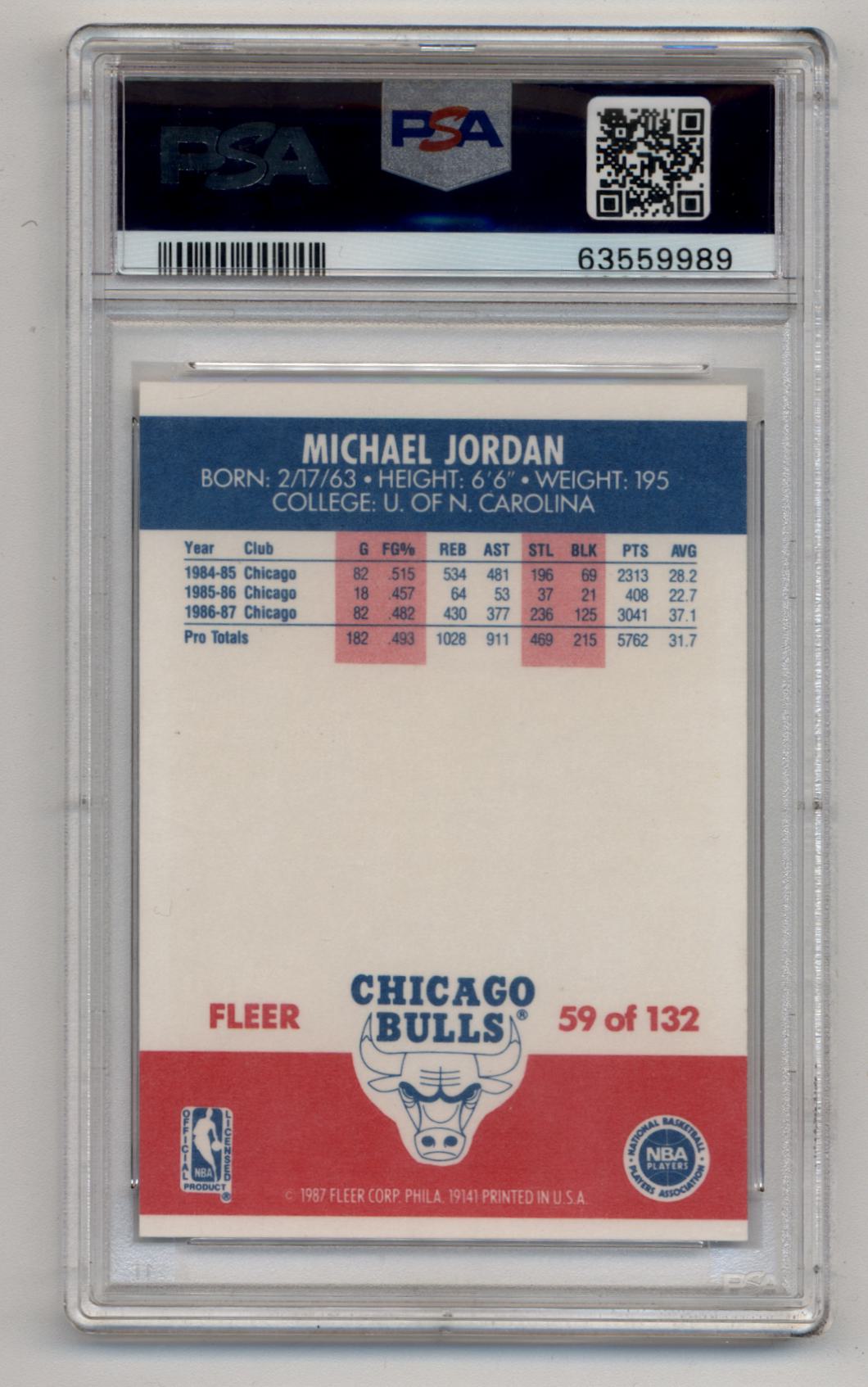 Michael Jordan 1987-88 Fleer #59 PSA 7 Near Mint 9989