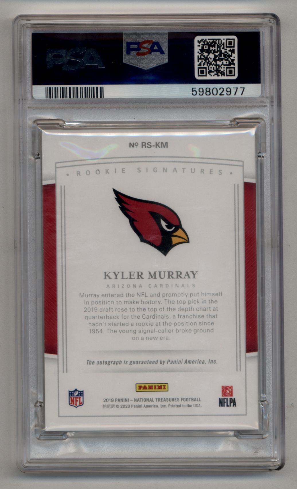 Kyler Murray 2019 National Treasures Rookie Auto 11/99 PSA 9 Mint Auto 10
