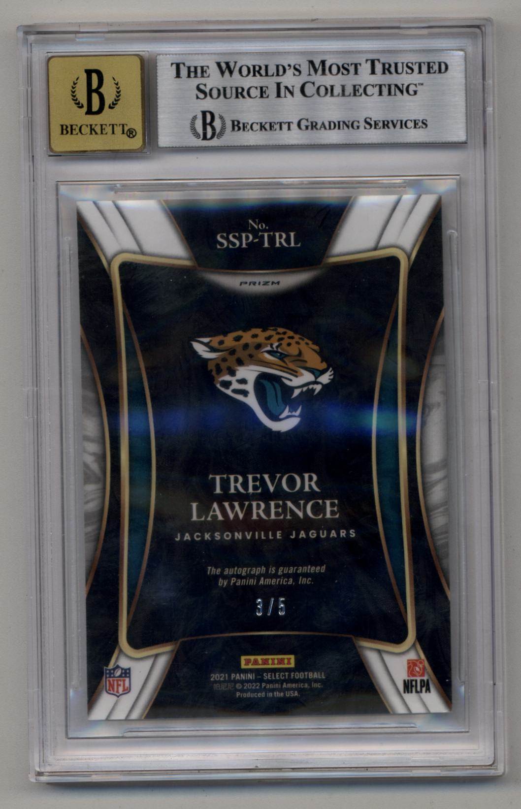 Trevor Lawrence 2021 Select Signatures Prizm Green 3/5 BGS 7.5 Near Mint+ Auto 10