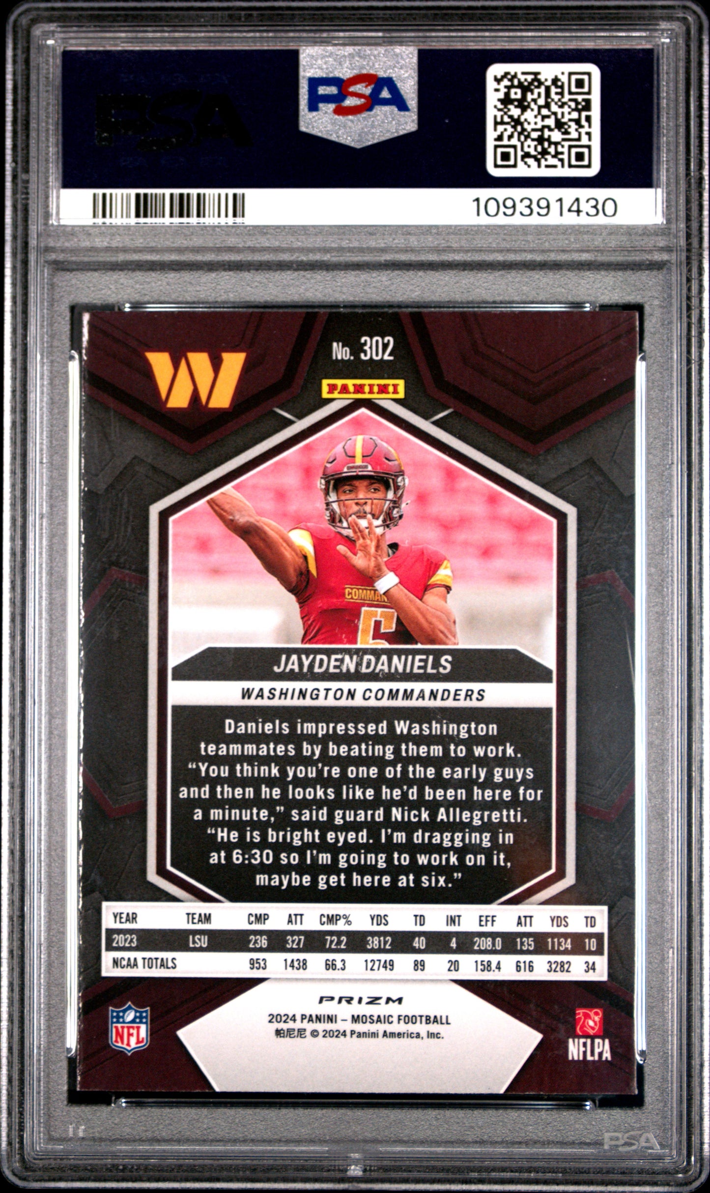 Jayden Daniels 2024 Panini Mosaic Silver No Huddle #302 PSA 10 Gem Mint