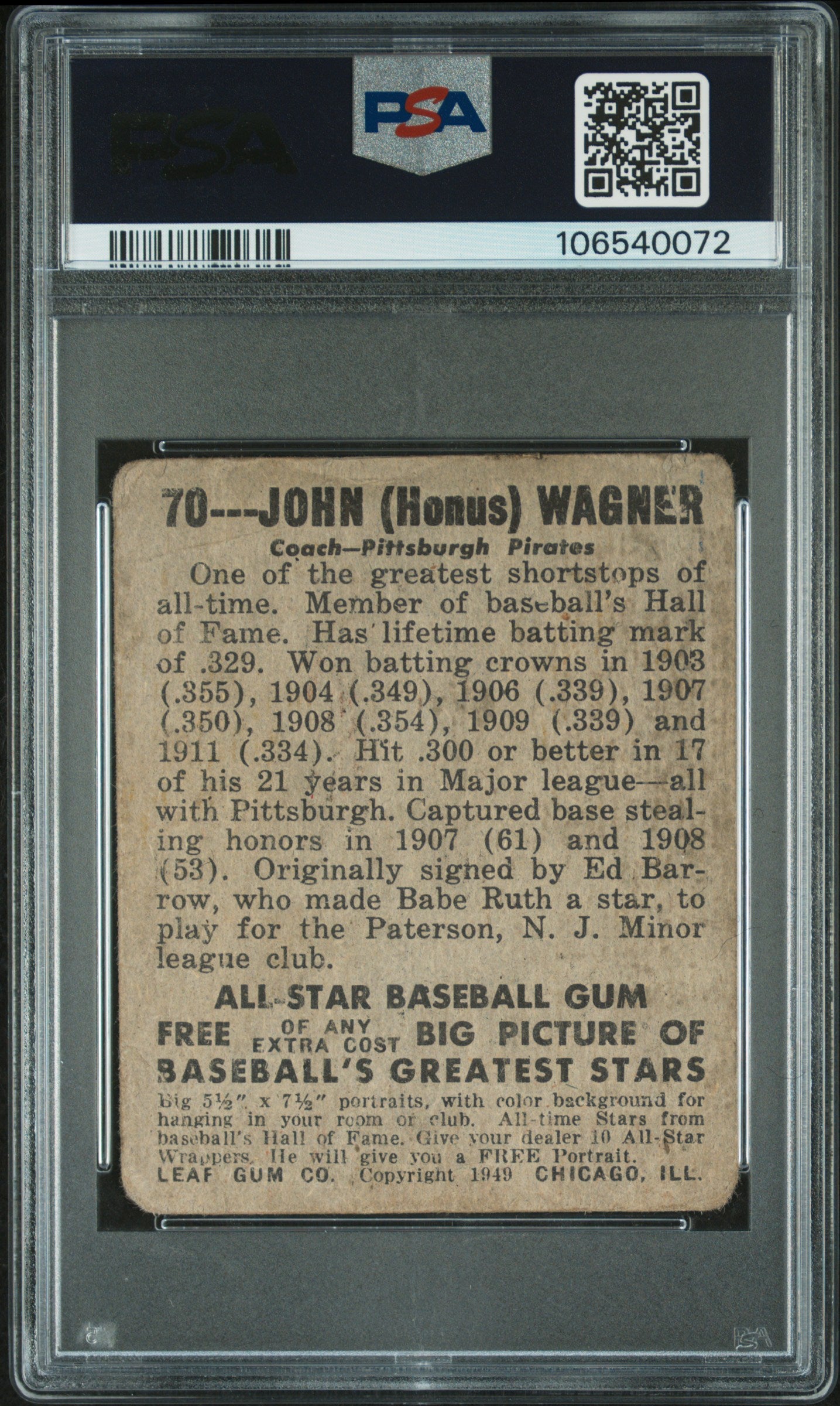 Honus Wagner 1948 Leaf #70 PSA 1 Poor