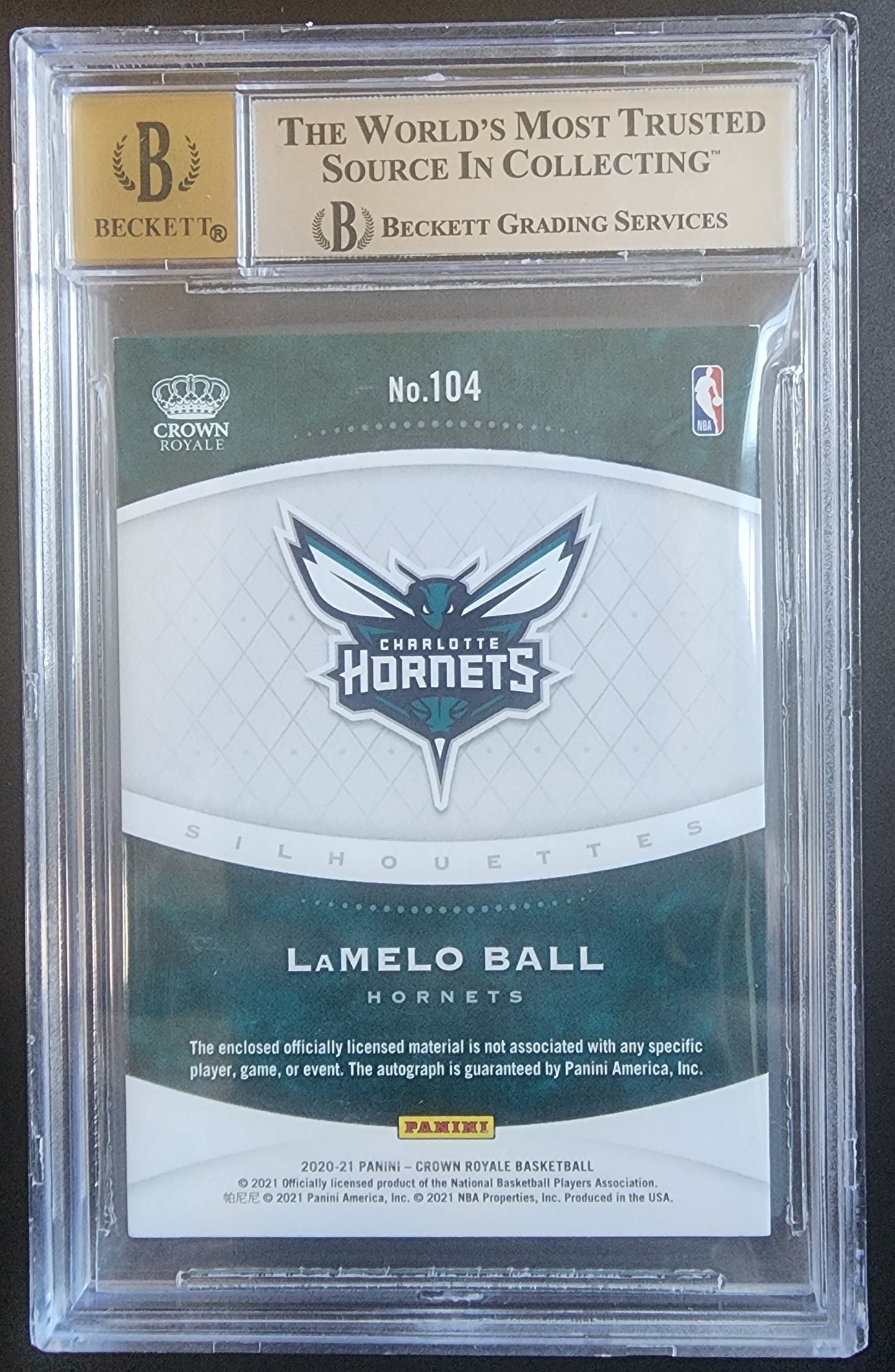 LaMelo Ball 2020 Crown Royale Jersey Auto #72/199 BGS 8.5 Auto 10