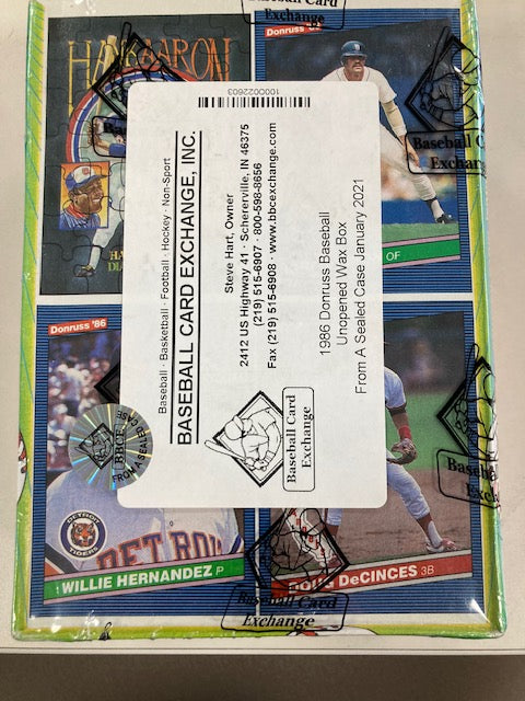 1986 Donruss Baseball Wax Box BBCE Wrapped FASC