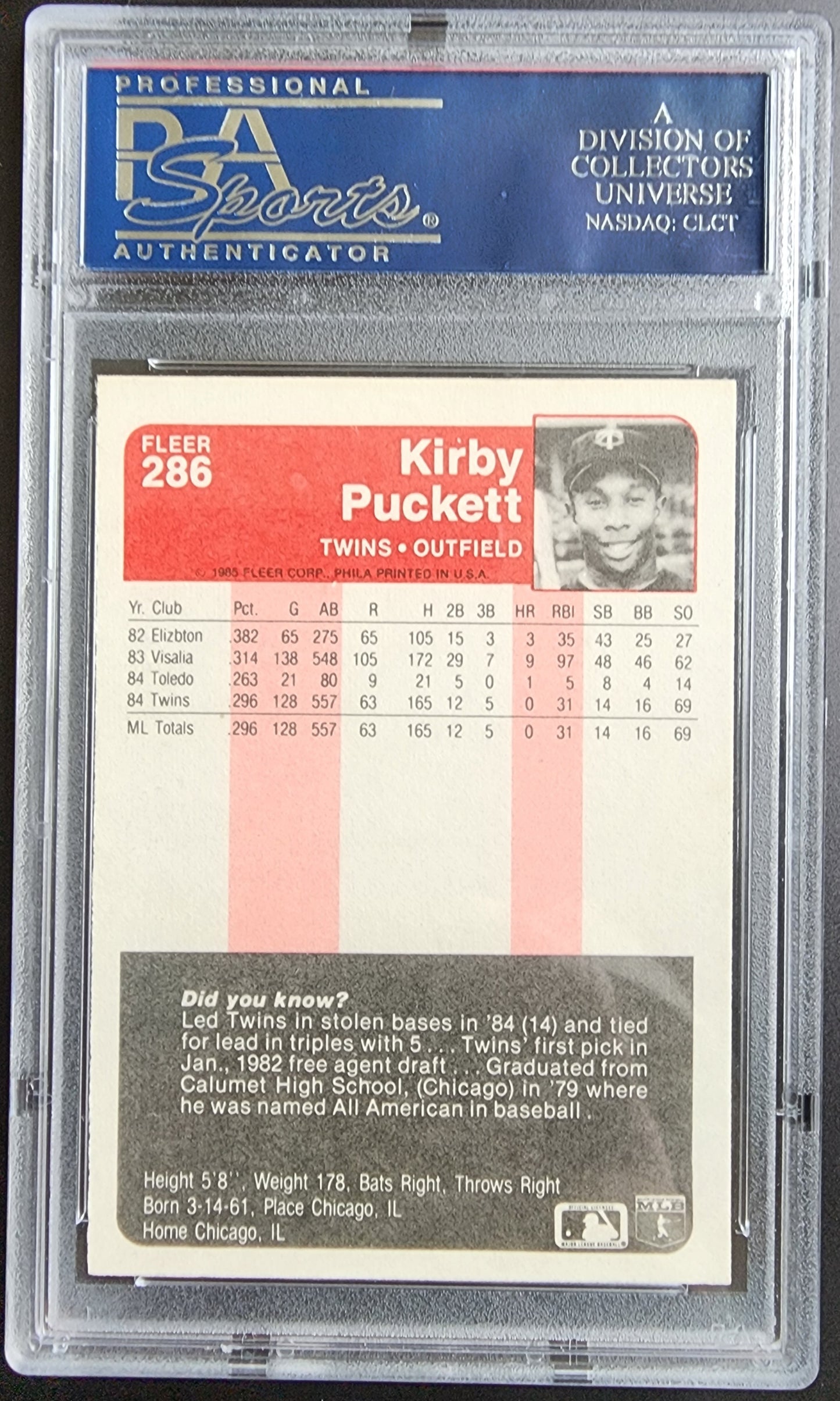 Kirby Puckett 1985 Fleer PSA/DNA Auto PSA 7 Near Mint