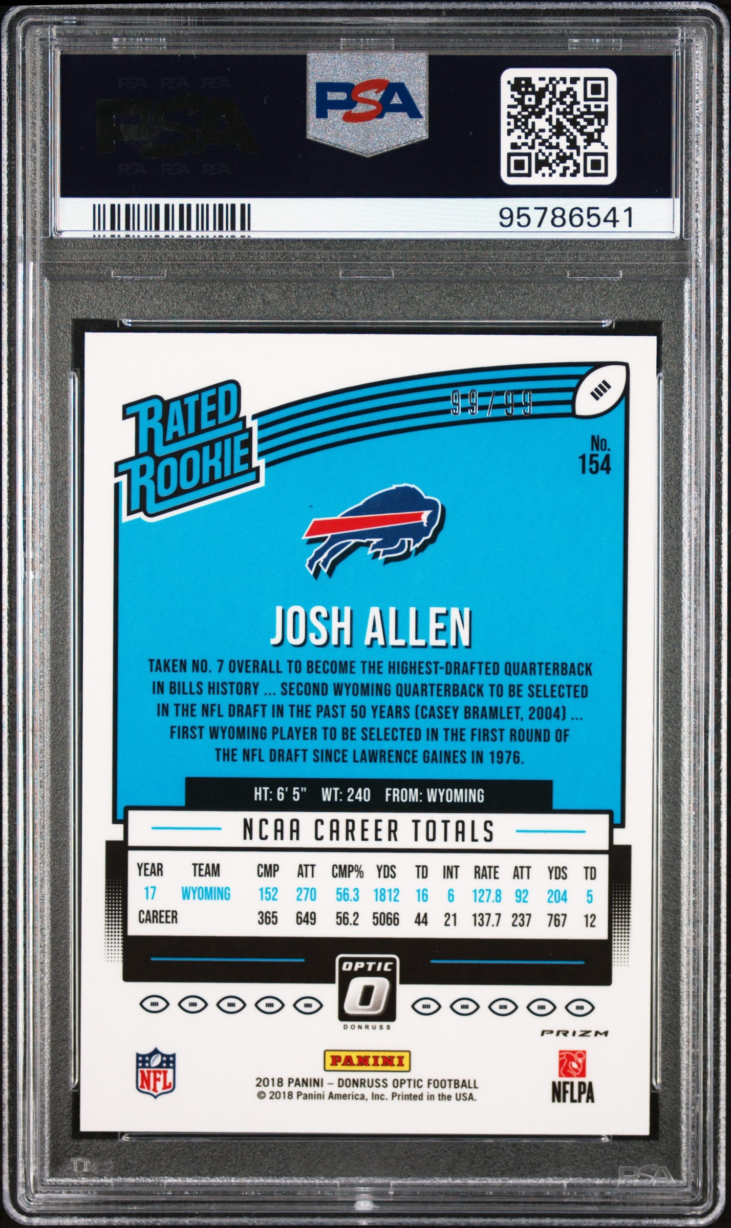 Josh Allen 2018 Donruss Opric Rookie #154 Red #99/99 PSA 9 Mint