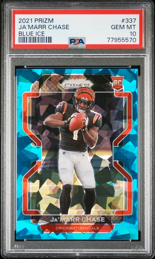 Ja'Marr Chase 2021 Panini Prizm Blue Ice Rookie #40/99 PSA 10 Gem Mint