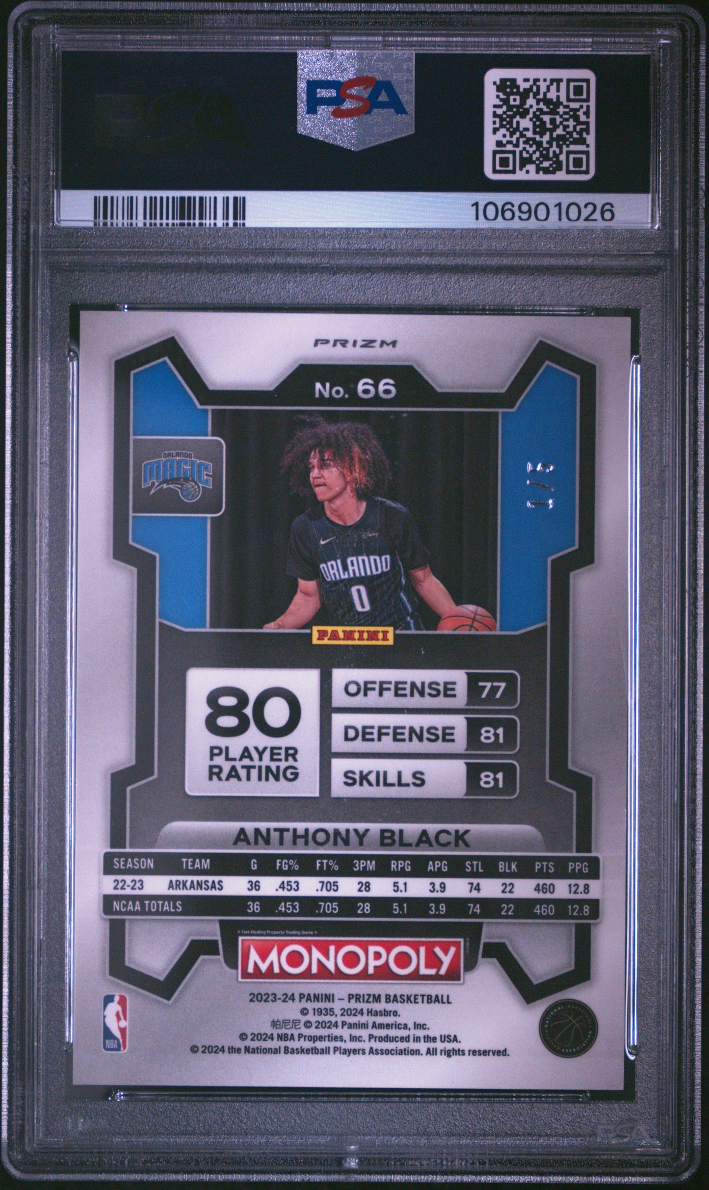 Anthony Black 2023 Prizm Monopoly Pink Millionaire Shimmer #1/5 PSA 9 Mint