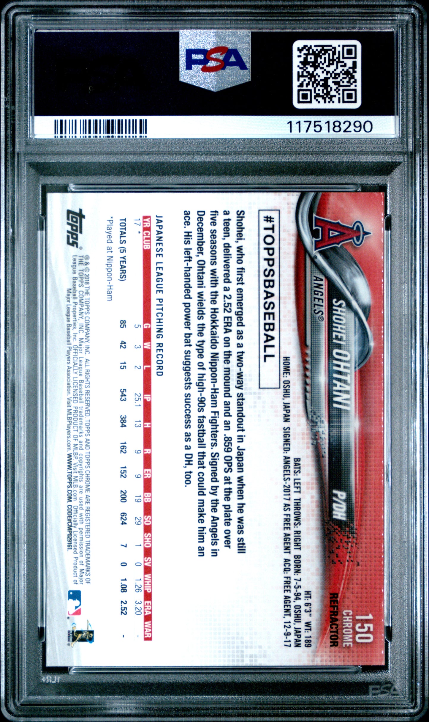 Shohei Ohtani 2028 Topps Chrome Rookie #150 Refractor PSA 9 Mint