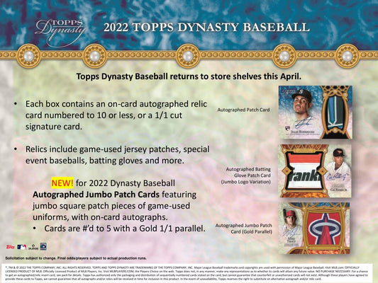 2022 Topps Dynasty Baseball Hobby Box - 5 Box Case