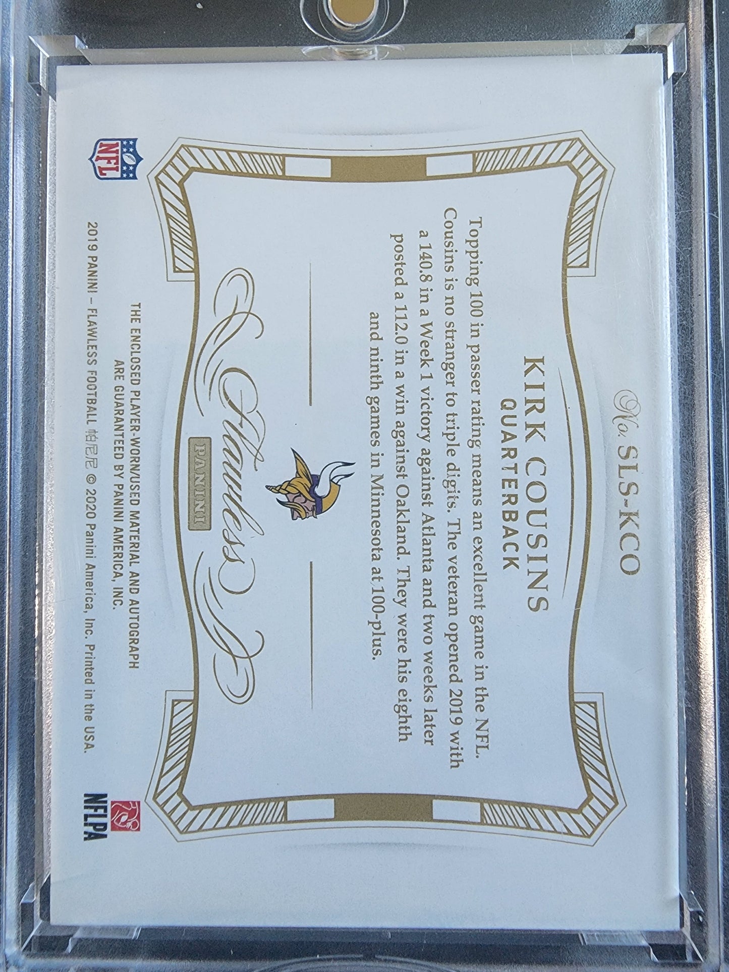 Kirk Cousins 2019 Panini Flawless NFL Shield 1/1 Auto