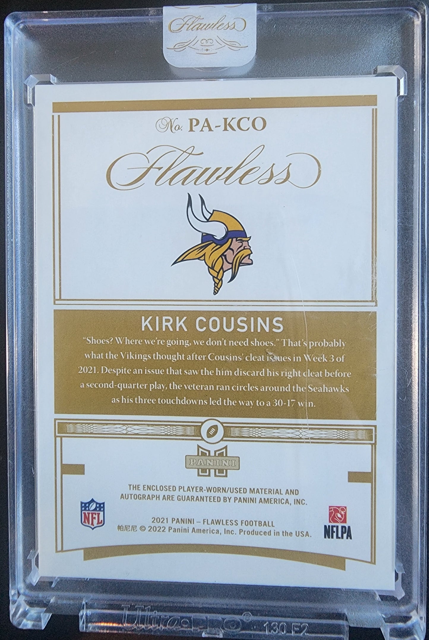 Kirk Cousins 2021 Panini Flawless Nike Swoosh Auto #3/6