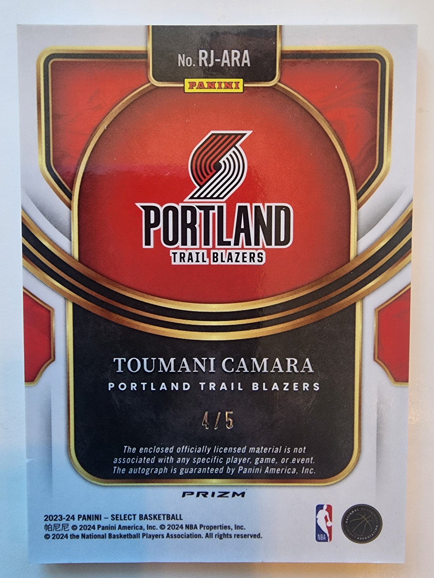 Toumani Camara 2023 Panini Select Green Prizm Patch Auto #4/5