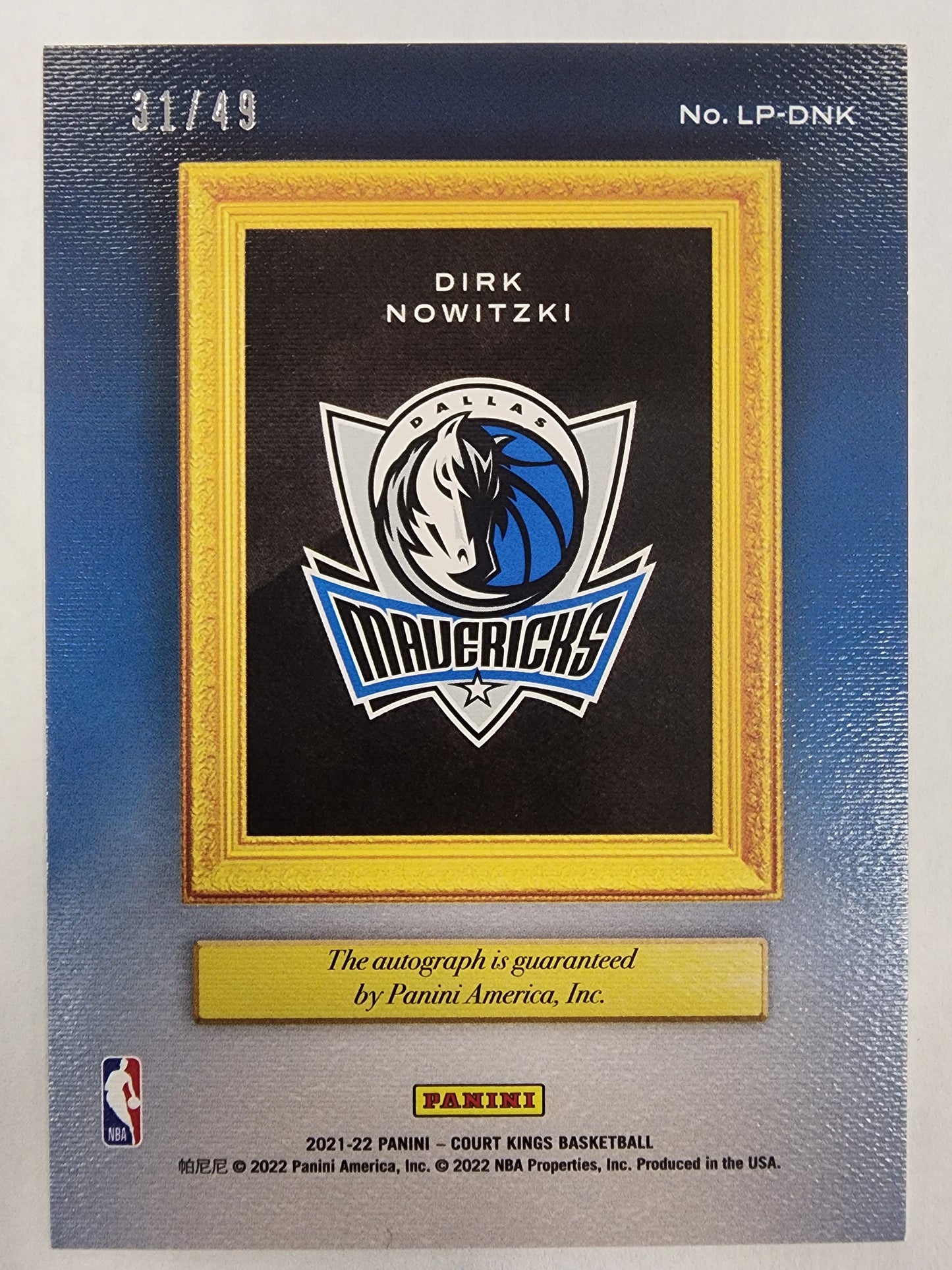 Dirk Nowitzki 2021 Court Kings Legacy Portraits Auto #31/49