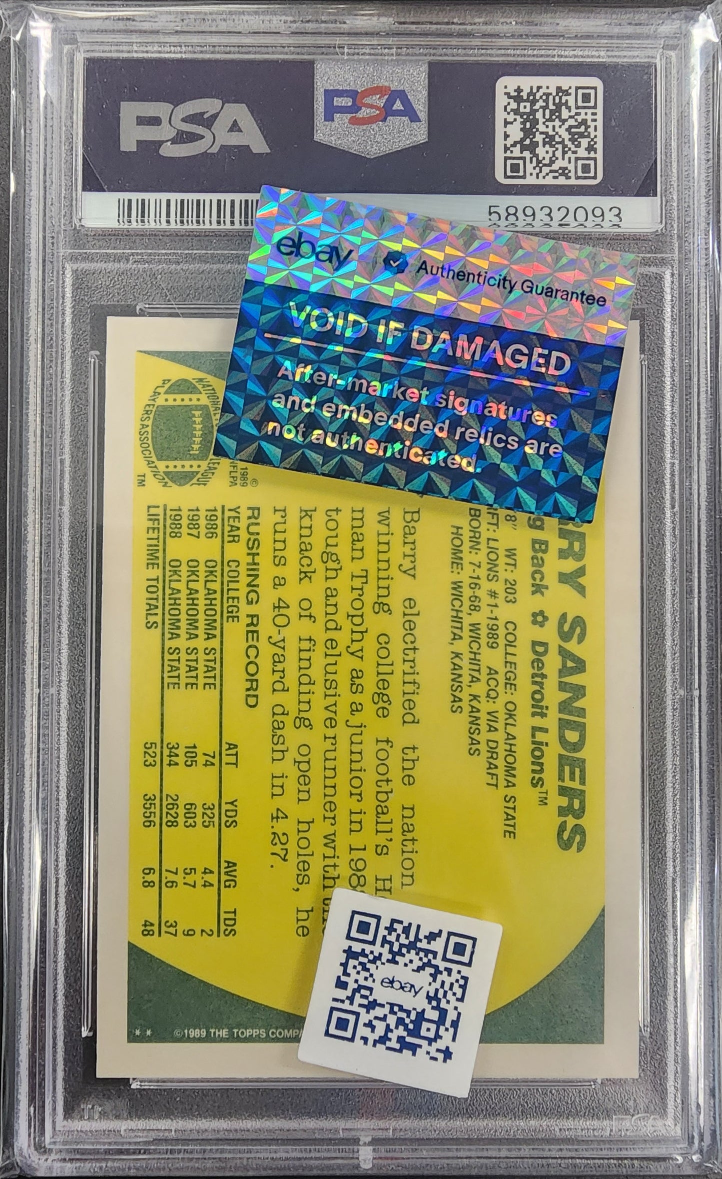Barry Sanders 1989 Topps Traded #83T PSA 10 Auto 10