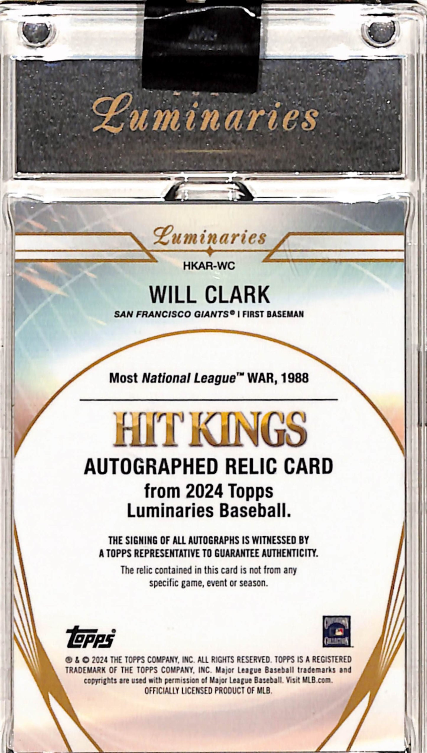 Will Clark 2024 Topps Luminaries Hit Kings Relic Auto #2/15