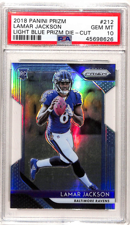 Lamar Jackson 2018 Panini Prizm Light Blue Die-Cut #99/199 PSA 10 Gem Mint