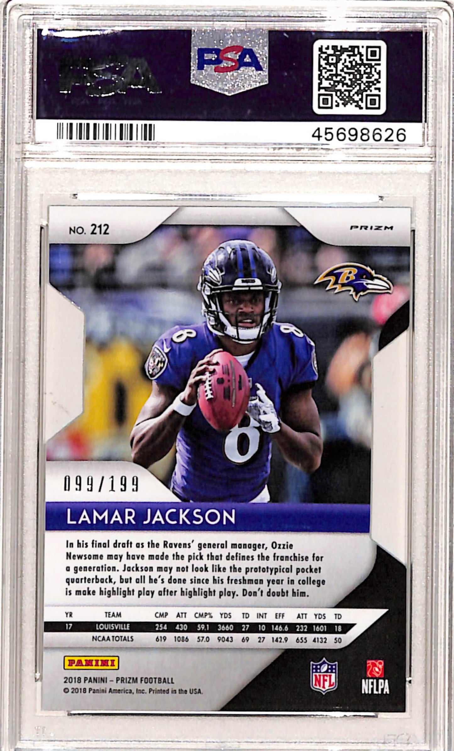 Lamar Jackson 2018 Panini Prizm Light Blue Die-Cut #99/199 PSA 10 Gem Mint