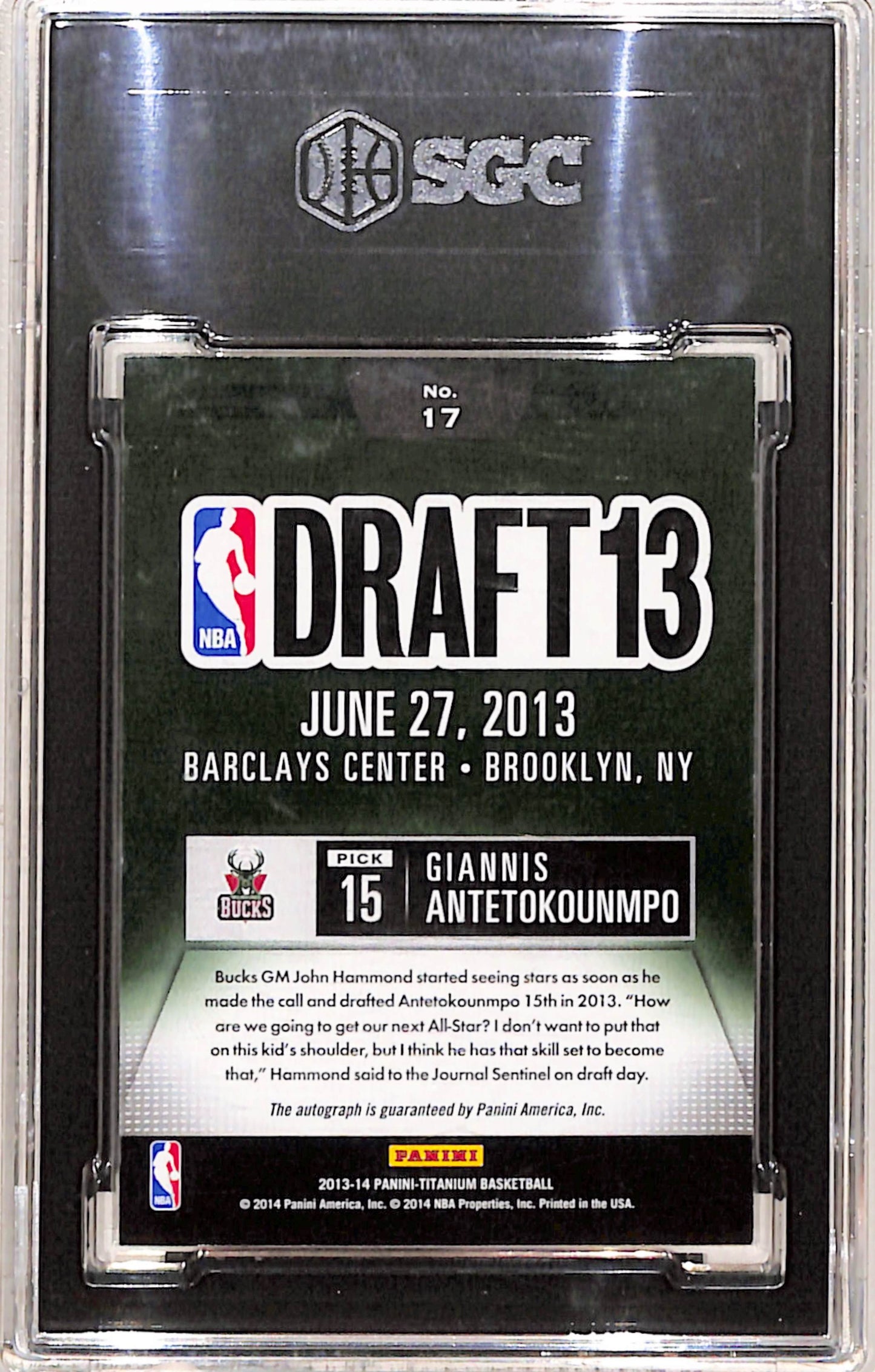Giannis Antetokoumnpo 2013 Panini Titanium Draft Day Rookie Auto SGC 9 Mint