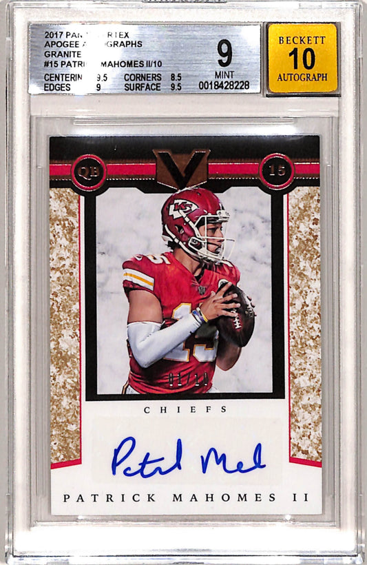 Patrick Mahomes 2017 Panini Vertex Rookie Auto #1/10 BGS 9 Auto 10