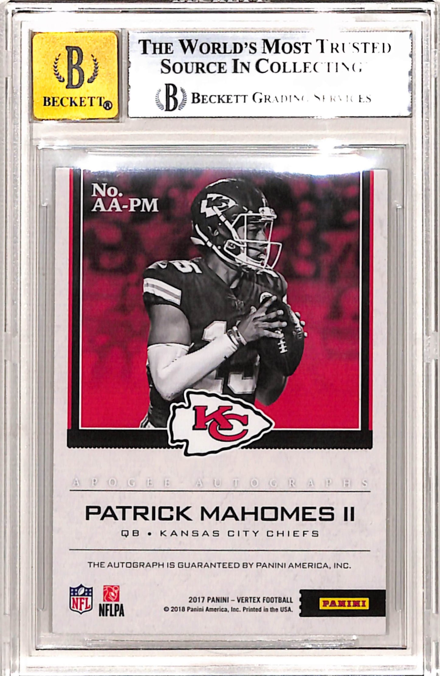Patrick Mahomes 2017 Panini Vertex Rookie Auto #1/10 BGS 9 Auto 10