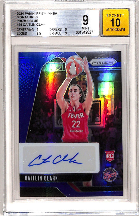 Caitlin Clark 2024 Panini WNBA Prizm Blue Rookie Auto #42/75 BGS 9 Auto 10