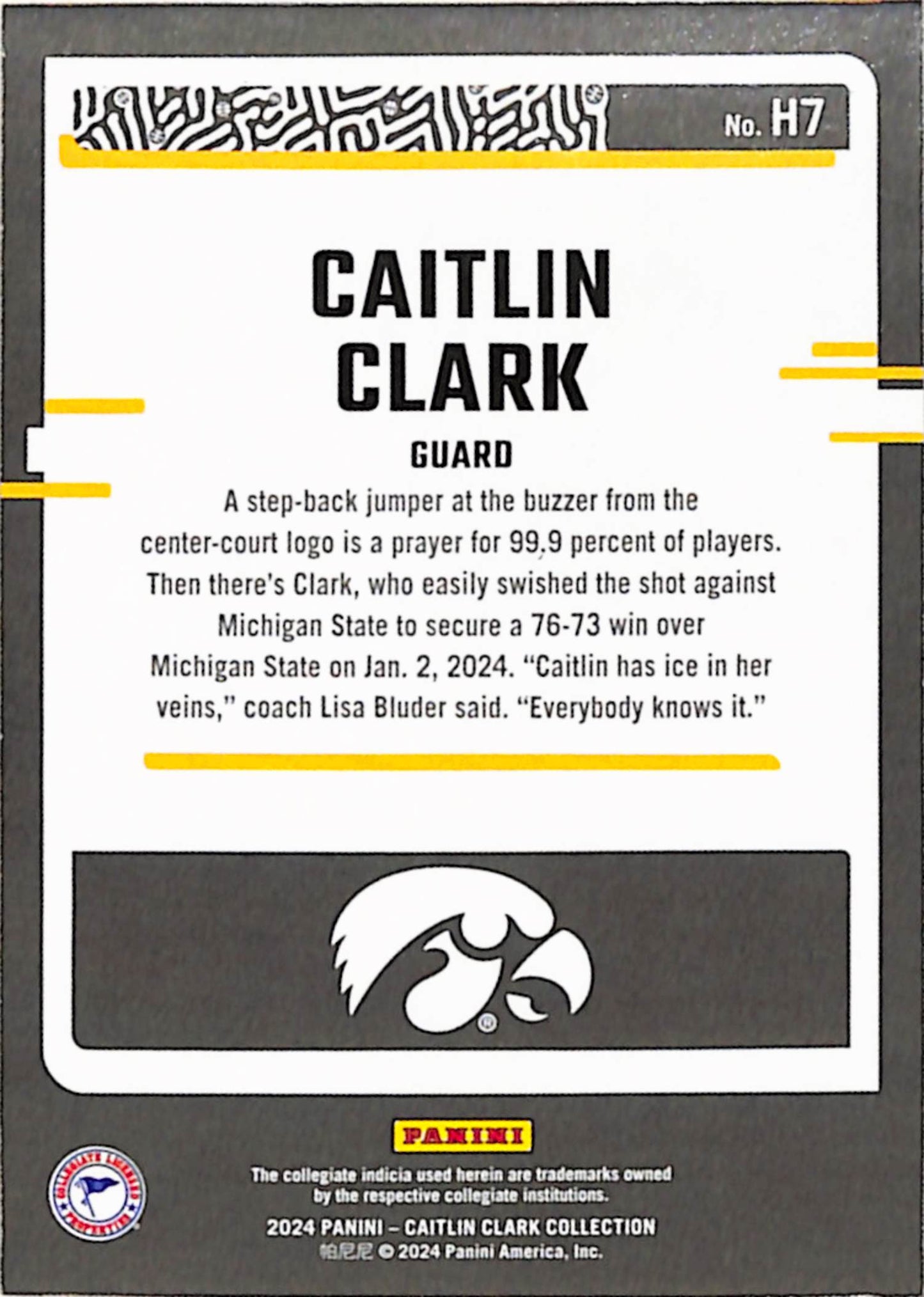 Caitlin Clark 2024 Donruss Highlight Green Foil #H7 #2/6